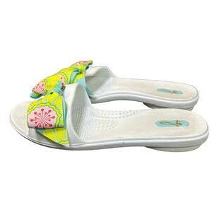 Oka-B Slide Sandals Slip-on White Green Pink Bows Size M 7-8